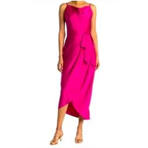 TED BAKER Tilliey Cowl Neck Sleeveless Dress In Bright Fuschia Pink US 14 or 6